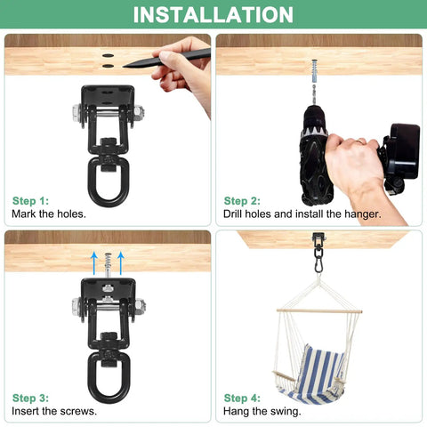 Installation steps for Beefy 360 Degree Swivel Swing Hangers Kit, 1200 Lb Capacity Stainless Steel Ceiling Mount for Hammock Chairs
