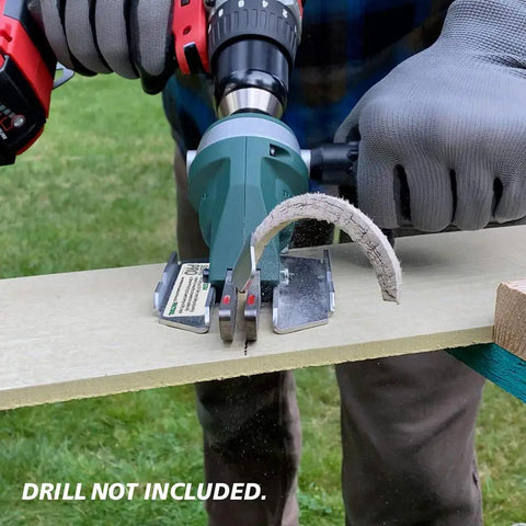 Person using Snapper Shear Siding Pro Cordless Drill Attachment For Fiber Cement Siding Up To Five Sixteenth Inch Clean Quiet Cuts With Any 18V Drill Boss Grade Pro Contractor Tool For Fast Precise Siding Installations to cut fiber cement siding