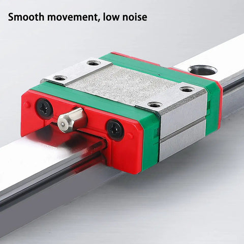 Close-up of MGN9C carriage block mounted on a 100mm rail from Two Pack MGN9 100mm Linear Rails And MGN9C Carriage Blocks Kit