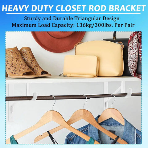 Heavy Duty Closet Shelf Rod Brackets 4 Pack 11X11 Inch White Steel Wall Mounts holds various accessories with strong support.