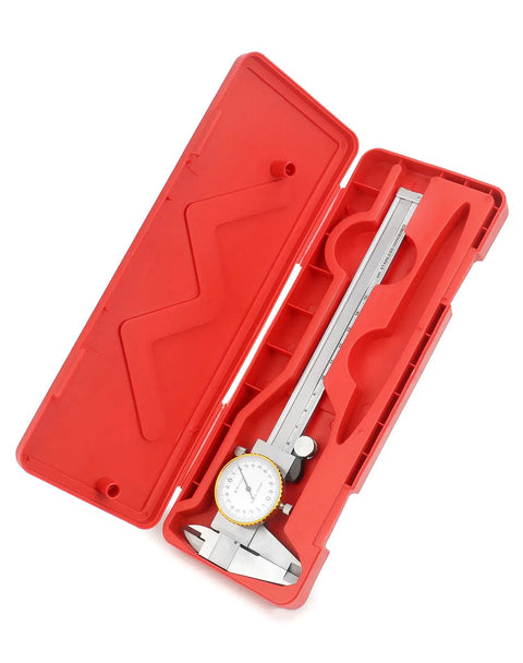 Dial Calipers 0-15 Cm with 0.02 mm Graduation, Stainless Steel Shockproof Vernier Caliper in red case