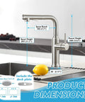 Dimensions of Kitchen Faucets With Pull Down Sprayer And Magnetic Docking In Brushed Nickel For Bar Sinks And RV Installations shown