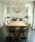 Farmhouse Chandelier Pendant Light In Antique White With Rustic Metal Finish, 26 Inch in dining room