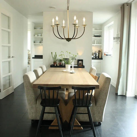 Farmhouse Chandelier Pendant Light In Antique White With Rustic Metal Finish, 26 Inch in dining room
