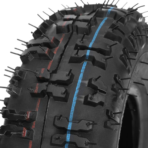 Close-up of 4.10-4 tire tread from the Tire and Inner Tube Replacement Set Two Pack for various utility vehicles.