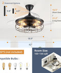 Dimensions and details of Dope 42 Inch Retractable Ceiling Fan With Lights In Farmhouse Industrial Style Caged Fandelier