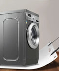 Front view of washing machine on Premium Appliance Moving Sliders With Pull Strap For Tile And Hardwood Floors