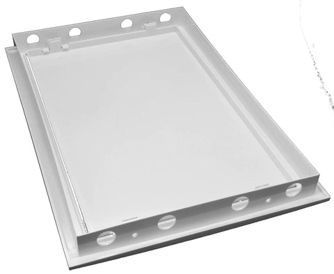Back view of 8 x 12 Inch Wall Access Panel For Drywall And Ceiling White ABS Plastic Service Hatch With Latch Easy Install