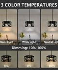 Farmhouse Pendant Light With Wood And Metal Cage showing 3 color temperatures and brightness levels above kitchen island