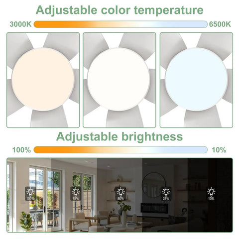 White 40 Inch Ceiling Fan With Lights And Remote Modern 5 Blade Design showing adjustable color temperature and brightness