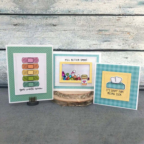 Clear Stamp And Die Set For Card Making And Scrapbooking With Carbon Steel Dies And TPR Stamp Material, featuring colorful get well cards
