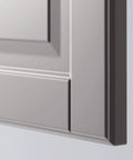 Close-up of Hella Spacious Tall Pantry Cabinet Featuring Slick No Hassle Pull Out Slides in Bright White and Charcoal Grey Finish.