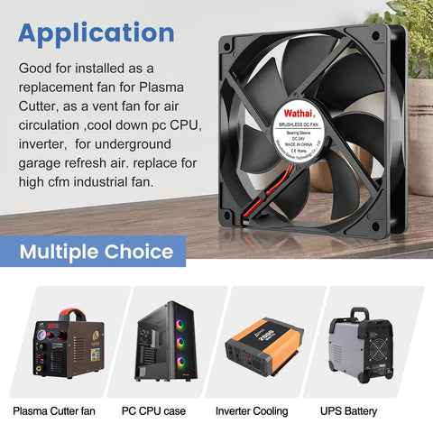 120mm PC Case Fan 24V DC Brushless Cooling High Airflow 74CFM At 2100RPM Quiet 26dBA displayed with installation options