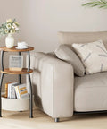 3 Tier Round Side Table With Storage Basket 24 Inch Tall Rustic Brown Space Saving End Table for Tight Spaces beside sofa