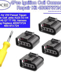 Ignition Coil Connector Repair Kit For VW And Audi 4B0973724 Plug And Play Harness Replacement with four connectors and tool
