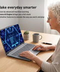 Slim Intel N150 Laptop With 15.6 Inch Fhd Display And 8Gb Ddr5 Ram in use at a desk with a person typing.