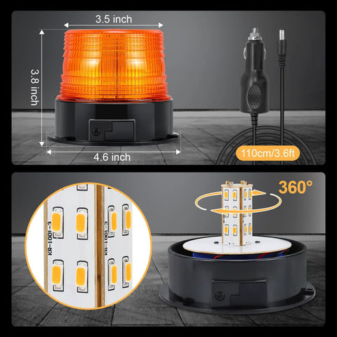 Amazon magnetic amber cordless beacon light for trucks; orange lens, black base, 110 cm cord, 360° LED module