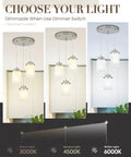 Brushed Nickel Modern Pendant Light For Kitchen Island Set Of 2 With Adjustable Height TXPLBN02-2PK in three light settings.