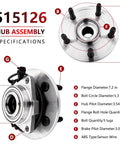Specifications of Pair Front Wheel Bearing And Hub Assembly For Dodge Ram 1500 2009 2010 2011 With ABS Direct Fit Replacement Wheel Hub Bearing Kit For Heavy Duty Trucks And SUVs, showing flange diameter and ABS sensor details.