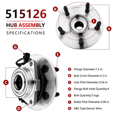 Specifications of Pair Front Wheel Bearing And Hub Assembly For Dodge Ram 1500 2009 2010 2011 With ABS Direct Fit Replacement Wheel Hub Bearing Kit For Heavy Duty Trucks And SUVs, showing flange diameter and ABS sensor details.