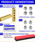 Heavy Duty 12 To 10 AWG Mechanical Screw Splice Connectors Kit With 4 Position Design Brass Construction Inspection Window 10 Splices 3 To 1 Heat Shrink Tubing 44 Slotted And 44 Allen Set Screws 600V Rating, brass connectors and screws