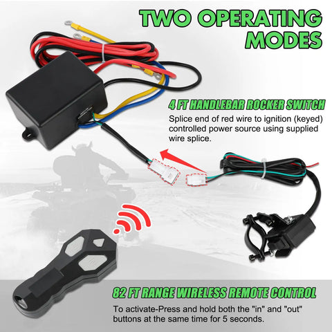 3500 Lb 12V Electric Winch For ATV UTV Boat With Wired And Wireless Remotes, roller fairlead, and control switches visible