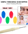 Needle Threader Kit For Quick Sewing No Fuss Small Eye Threader Tool For Machine And Hand Sewing Fast And Precise Threading Ergonomic Design Ideal For Needlework With Transparent Box Six Piece Set In Five Colors Meeggrace showing colorful threaders and user in various scenes