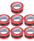 Pink Packing Tape Roll Set For Shipping Boxes, 7 Rolls, 100 Yard Each, Heavy Duty Moisture Resistant Sealing Tape For Moving And Packaging, Built Tough, Easy Tear, Ideal For Boxes Bags And Mailers. Seven red pink rolls shown