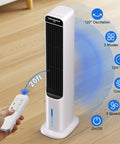 3-in-1 Windowless Evaporative Cooler Tower Fan With Remote, 41 Inch Tall, 120 Degree Oscillation, showing remote controls