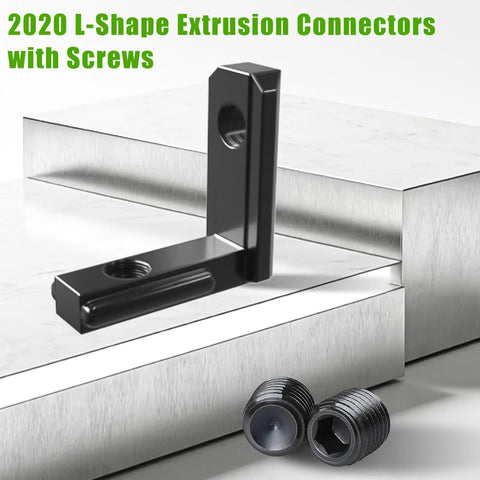 Heavy Duty 2020 Aluminum Extrusion Hardware Kit with Screws and Wrench Black L Shape Connectors, two screws shown.