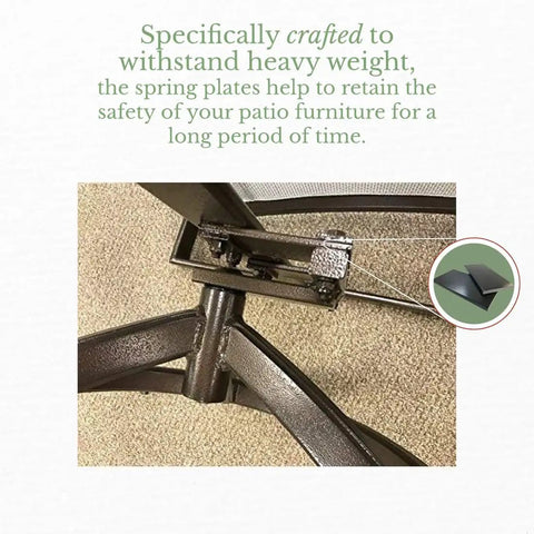 Close-up of fiberglass spring plates stabilizing a swivel chair base for heavy-duty outdoor furniture support