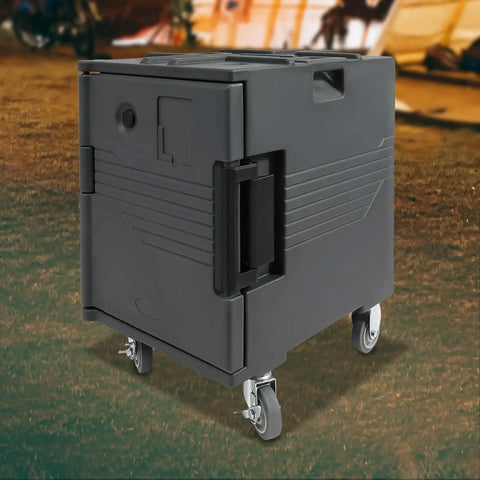 Insulated Food Pan Carrier 95 Qt Front Loading Hot Box for Catering Non Electric Food Warmer on Four Wheels