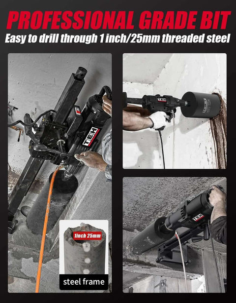Front view: TEH 3-inch wet diamond core drill bit with 1-1/4 in thread 14 in depth for reinforced concrete and masonry.