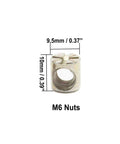 Close-up of M6 nut with measurements from the Crib Screws Hardware Replacement Kit 18 Piece Set M6x40 50 60 70 80mm Hex Drive Socket Cap Screws With Barrel Nuts And Allen Key In Clear Storage Box For Beds Headboards Chairs And Furniture.