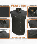 Men's Black Lightweight Denim Shirt With Frayed Cut Off Sleeves Sleeveless Button Down Breathable Cotton Blend Casual Everyday Wear Comfortable Fit Size X Large Great For Layering
