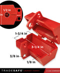Industrial Grade Lockout Tagout Plug Lock For 110 To 125V Electrical Safety Boss Level Safety Nonconductive Polypropylene Lockout Device Fits Up To 1-3/4 Inch Diameter Plugs Includes Two Cord Holes One Half Inch Diameter Durable Energy Isolation, red