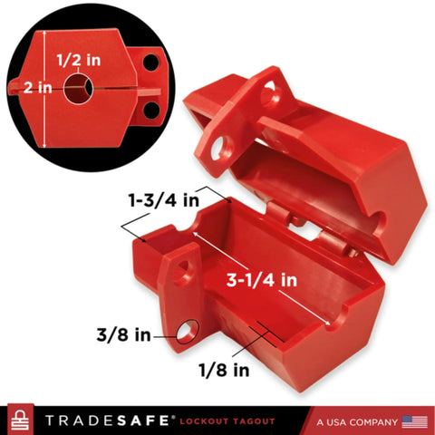 Industrial Grade Lockout Tagout Plug Lock For 110 To 125V Electrical Safety Boss Level Safety Nonconductive Polypropylene Lockout Device Fits Up To 1-3/4 Inch Diameter Plugs Includes Two Cord Holes One Half Inch Diameter Durable Energy Isolation, red