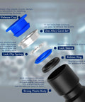 Exploded view of a 50 Piece Push To Connect Fittings Kit For Six Millimeter Or One Quarter Inch Air Hose Quick Connectors components.