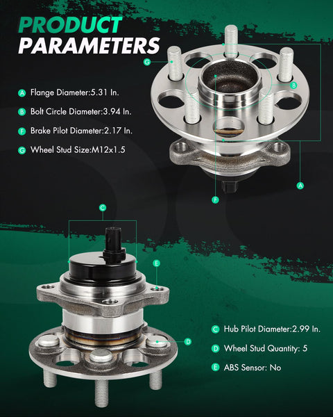 Rear Wheel Bearing Hub Assembly With ABS Fits Lexus CT200h 2011-2017, Toyota Corolla 2019-2023, Prius 2016-2022 specifications image