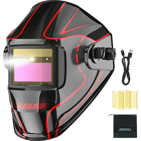 Auto Darkening Welding Helmet With Intelligent Light Pro Grade Full Digital Filter True Color Welding Mask Hood Rechargeable Battery Wide Shade Range 3 To 5 9 To 9 13 For TIG MIG MMA Grind Cut Lock with accessories