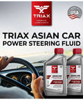 All Asian Cars Power Steering Fluid PSF Hydraulic And Electric Full Synthetic OEM Grade For Honda Toyota Lexus Acura Nissan Infiniti Mazda Hyundai Kia And More 6 Quart Pack bottle label with driver.