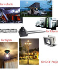 Collage showing applications of 5 Pack 12V Push Button Switches Waterproof On Off Micro Light Toggle for vehicles, lights, electronics, and DIY projects.