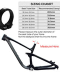 Heavy Duty Aluminum Bike Seat Post Clamp For MTB And Road Bikes Fits 28.6 29.8 31.8 34.9 36.4 38.6mm with sizing chart and frame