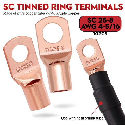 SC tinned copper ring terminals for 4 Gauge Copper Clad Aluminum Automotive Wire Kit 50 Feet Total With 25 Feet Red And 25 Feet Black Half Inch Wire Loom Battery Lugs And Heat Shrink Perfect For Car Audio Solar RV Marine Power And Ground Systems