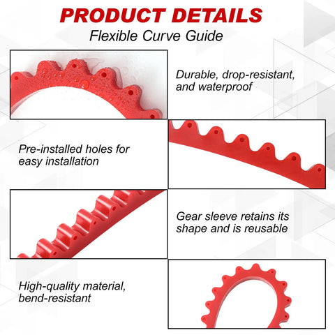 Red 78 Inch Router Edge Guide Templates Kit with Flexible Curve Ruler detail showing pre-installed holes and waterproof material