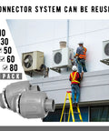 Installers using Half Inch Liquid Tight PVC Conduit Connector Set 180 Degree Flexible Fittings on a building