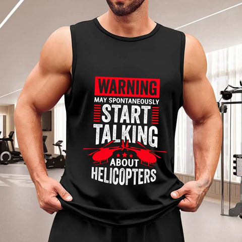 Men's Helicopter Pilot Mechanic Tank Top Hella Comfy Summer Sleeveless Muscle Tee in black with humorous helicopter graphic.