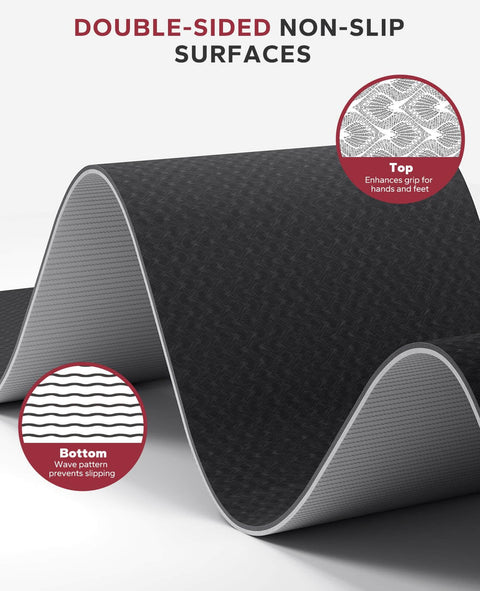 Extra Wide 72 By 36 Inch Yoga Mat With Non Slip Surface For Home Workouts, Yoga, Pilates And Stretching, showing double-sided grip