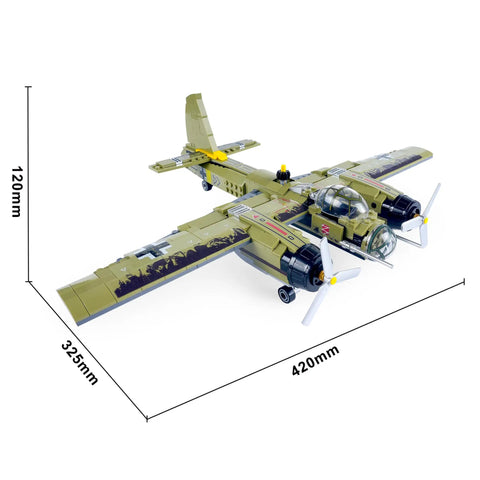 JU 88 Bomber Building Blocks Set With Display Stand 559 Pieces German Twin Engine Aircraft Model dimensions shown