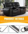 2 Pack Heavy Duty 7 Inch Recliner Tension Springs For Sofa Chair Mechanism Replacement featuring black reclining sofa and detailed springs.